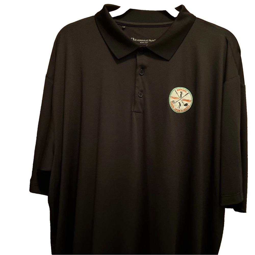 Versatile Black Stripe Golf Polo Shirt with Embroidered Logo ‘Once Upon A Hero’